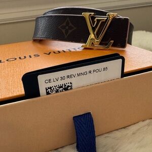 Louis Vuitton Brown/Pink Reversable Monogram Belt with Gold LV Buckle